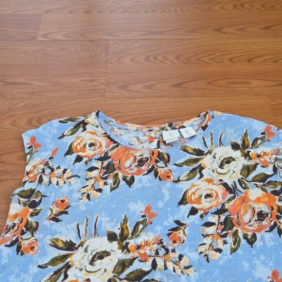 Joie Top Womens Large Blue Floral Linen Short Sleeve Casual Beachy Button Back - Picture 4 of 12